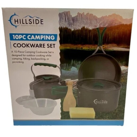 Outdoor Camping 10pc Cookware Set Hiking Backpacking Picnicking Hillside NIB - Picture 1 of 7